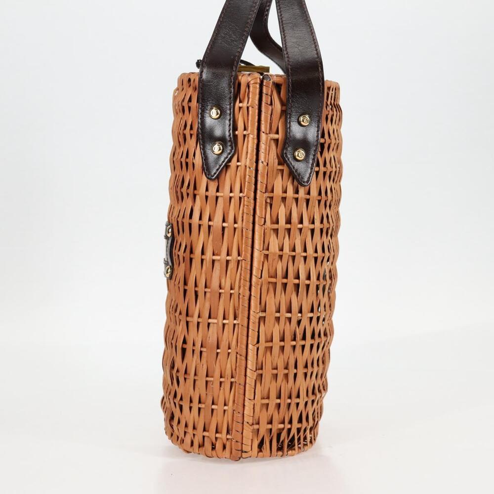FENDI Straw Bag Hand Bag Raffia Brown Gold - Picture 3 of 13